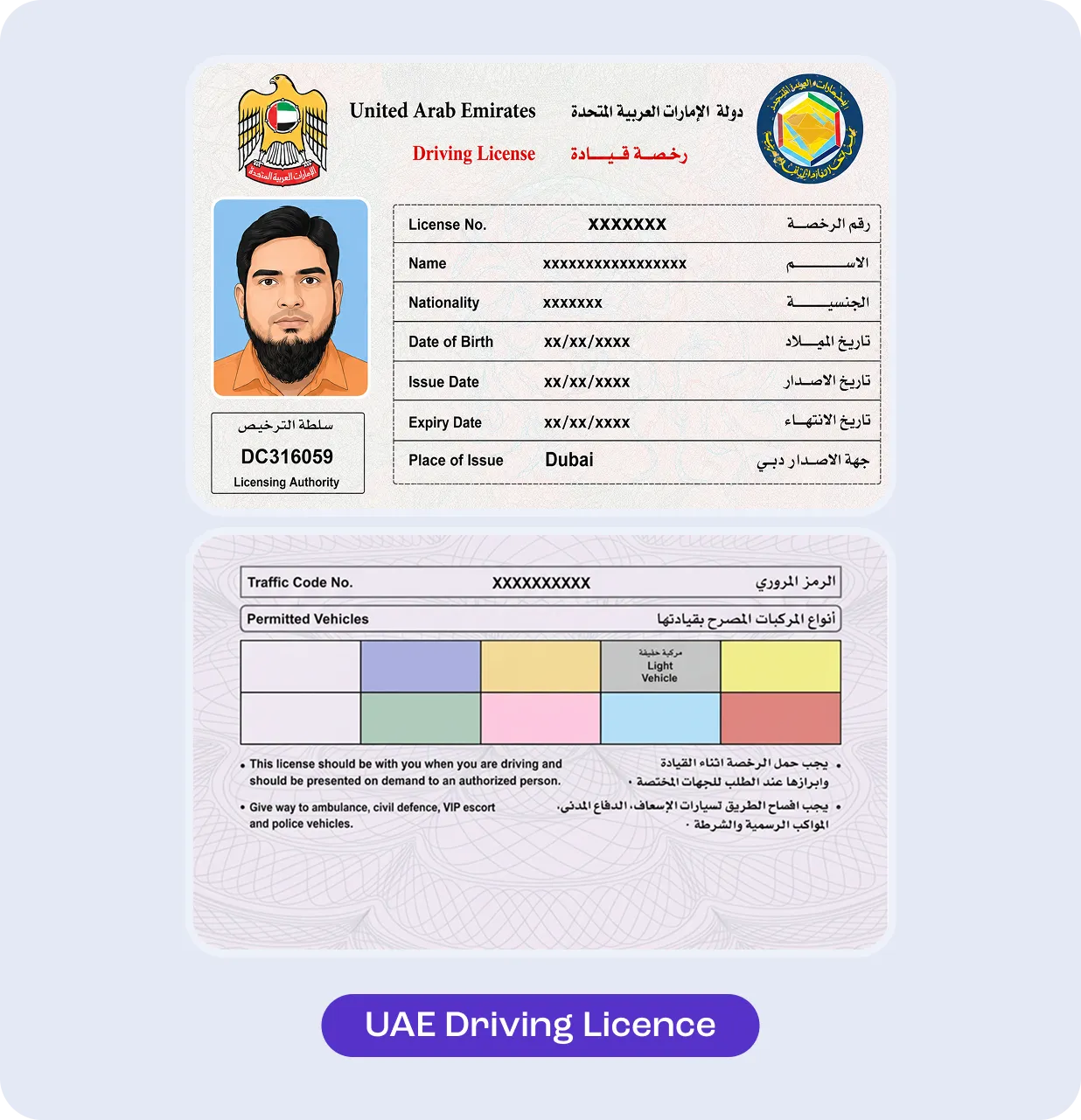 UAE Driving Licence example